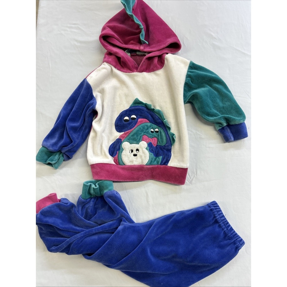 Vintage 90s Baby Size 24 Months Color Block Dinosaur Outfit Paradise Park Brand
